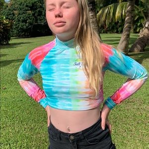 Long sleeve tie-dyed bikini top/rash guard XS